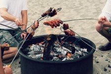 Cooking hamburgers hotdogs at Assateague Island - Camp Cooking