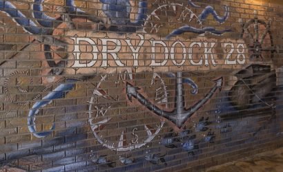 the new dry dock 28 painted on a brick wall in Ocean City MD
