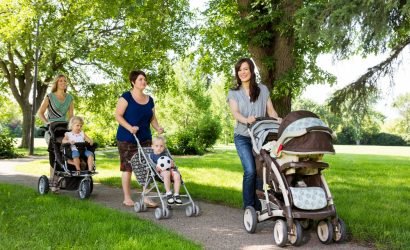 moms with strollers in park on walking trails on delmarva
