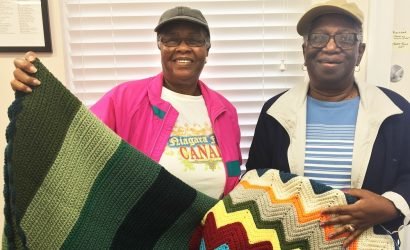 Fay Jarmon and Carolyn Fassett donated blankets for hospice patients at Coastal Hospice Racetrack Rd. office in October