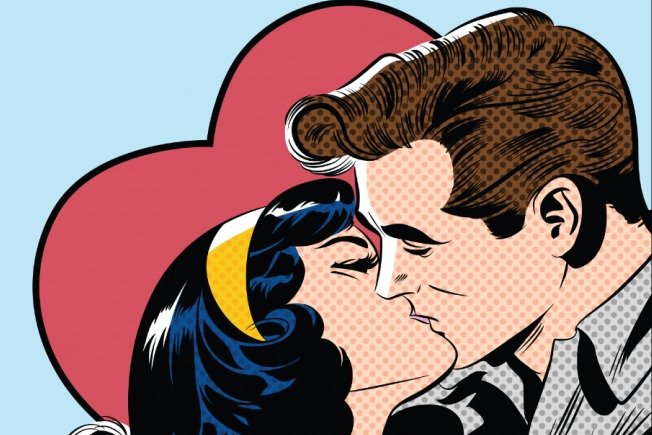 Retro Couple Kissing Valentines Day
