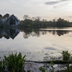 Ward Museum on a pond at sunset