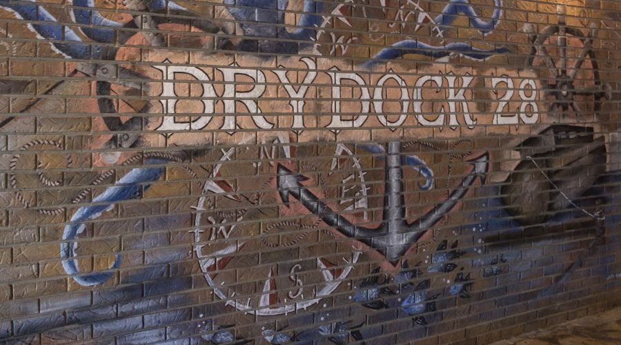 the new dry dock 28 painted on a brick wall in Ocean City MD