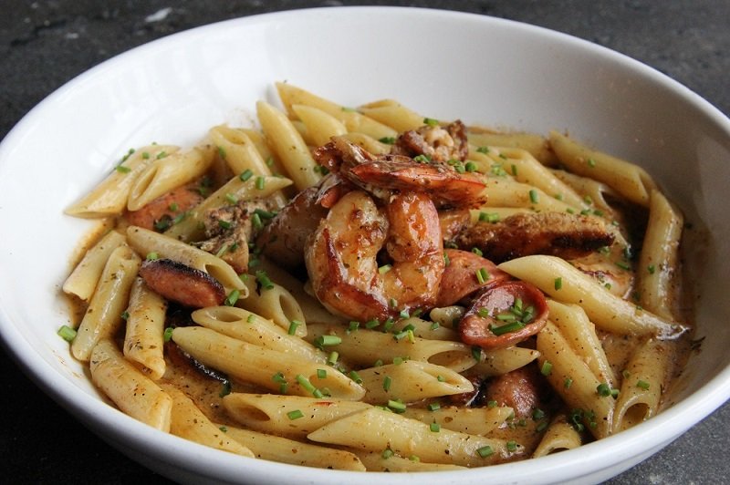 pasta dish with seafood